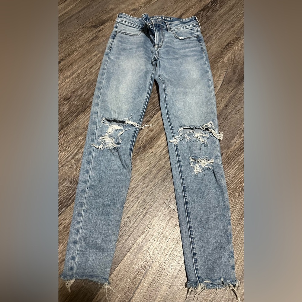 American Eagle AE Women's Faded Distressed Raw Hem Skinny Jeggings Jeans Pants